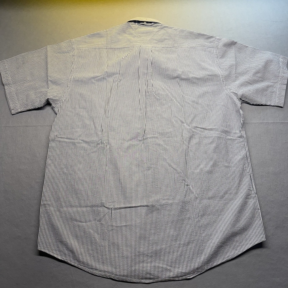 Tommy Hilfiger Men's M Blue/White Striped Short Sleeve Button-Up, Pockets - Picture 7 of 9